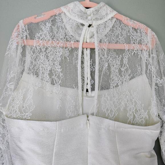 BHLDN Ivory Long-Sleeve High-Neck Lace Fit & Flare Mini Dress - Picture 10 of 14